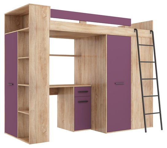 Antresola łóżko piętrowe VERANA prawa dąb sonoma jasna / fiolet BIM Furniture