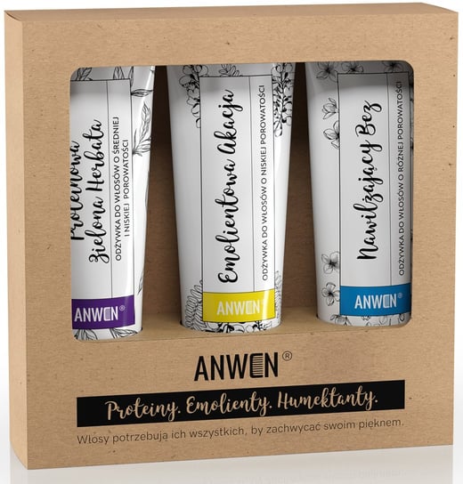 Anwen, 3 x 100 ml, zestaw prezentowy Odżywek Do Włosów o Niskiej Porowatości Anwen
