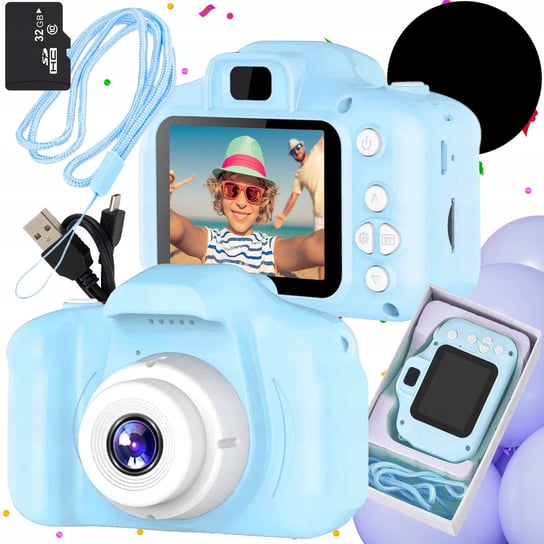 Aparat Cyfrowy Dla Dzieci Dziecka Fotograficzny Niebieski Gry + Karta 32Gb Lewer