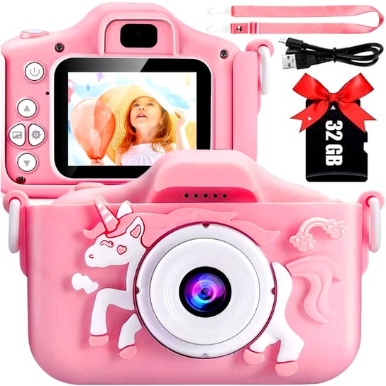 Aparat Cyfrowy dla Dzieci Fotograficzny Kamera Unicorn + Karta 32 GB Różowy CamOne