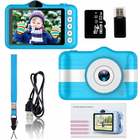 Aparat Cyfrowy Dla Dzieci Kamera 20 Mpx Zabawka Gry + Karta 32Gb, Niebieski ZeeTech