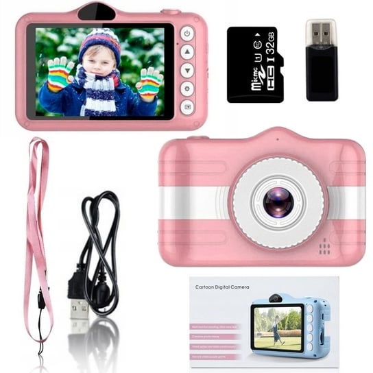 Aparat Cyfrowy Dla Dzieci Kamera 20 Mpx Zabawka Gry + Karta 32Gb, Różowy ZeeTech