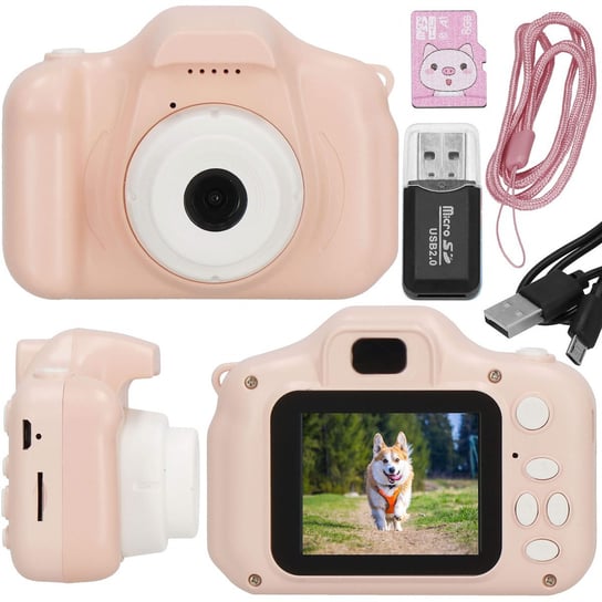 Aparat Cyfrowy Dla Dzieci Kamera Full Hd Z Kartą 8Gb Różowy Springos