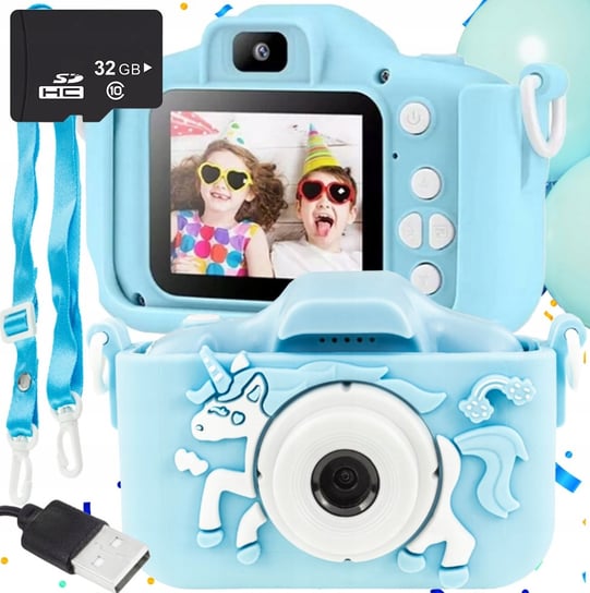 APARAT CYFROWY DZIECI Dziecka Fotograficzny NIEBIESKI UNICORN + KARTA 32GB Lewer