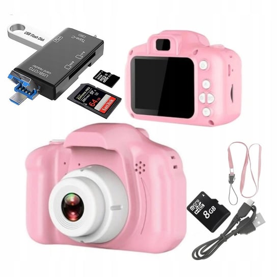 Aparat fotograficzny dla dzieci + karta 8gb różowy - Marshmallow Selfie + Czytnik kart pamięci 6w1 Inna marka