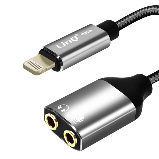 Apple Lightning meski na podwójny zenski adapter sluchawkowy 3,5 mm z mikrofonem, LinQ — czarny LinQ