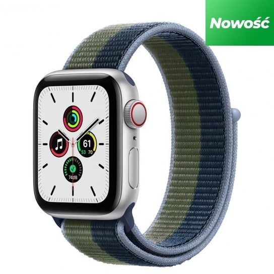 Apple Watch SE 40mm GPS + Cellular Aluminium w kolorze srebrnym z opaską sportową w kolorze błękitnej toni/zielonego mchu Apple