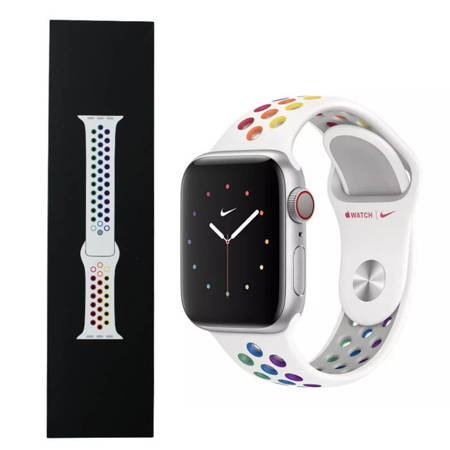 Apple Watch Series 1/ 2/ 3/ 4/ 5/ 6/ 7 Series 42/ 44/ 45mm pasek Nike Sport Band MYD62ZM/A - biało-tęczowy (Pride Edition) Apple