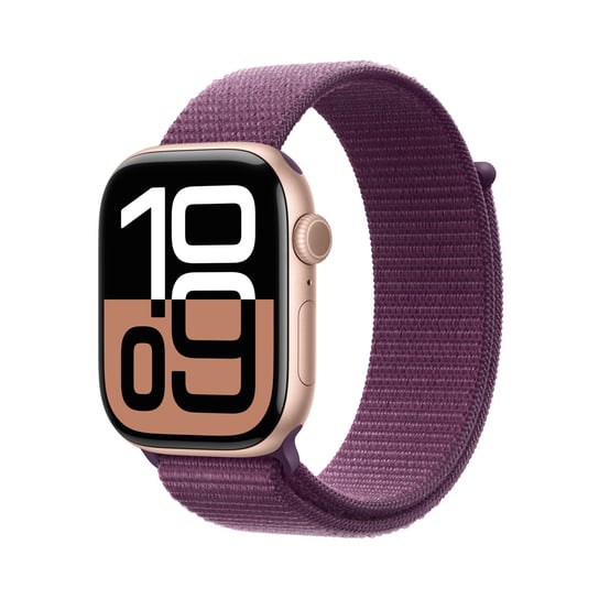 Apple Watch Series 10 GPS 42mm z aluminium w kolorze różowego złota z opaską sportową w kolorze dojrzałej śliwki Apple