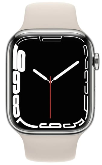 Apple Watch Series 7 GPS + Cellular, 45mm Silver, Stainless Steel Case with Starlight Sport Band - Regular [H] Apple