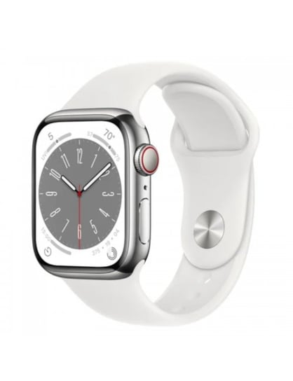 Apple Watch Series 8 GPS + Cellular 45mm Silver Stainless Steel Case with White Sport Band - Regular Apple
