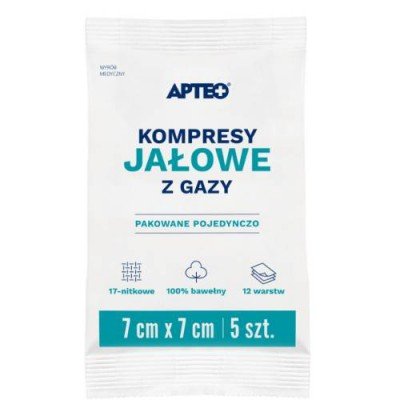 Apteo Care Kompresy Jałowe Z Gazy 7X7cm, 5 Sztuk Apteo