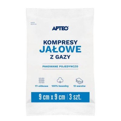 Apteo Care Kompresy Jałowe Z Gazy 9X9cm, 3 Sztuki Apteo