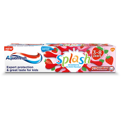 Aquafresh, Splash Toothpaste pasta do zębów dla dzieci 3-8 lat Strawberry & Mint 50ml GSK
