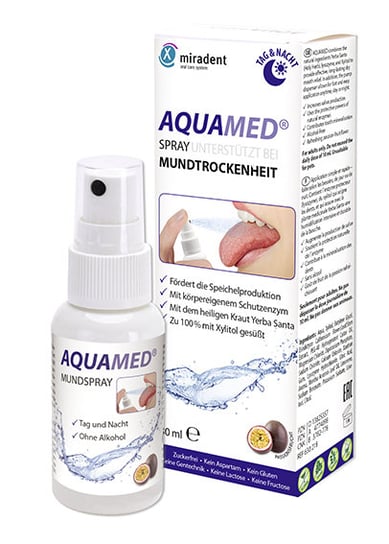 Aquamed, Spray na suchość jamy usntej, Marakuja, 30 ml Miradent