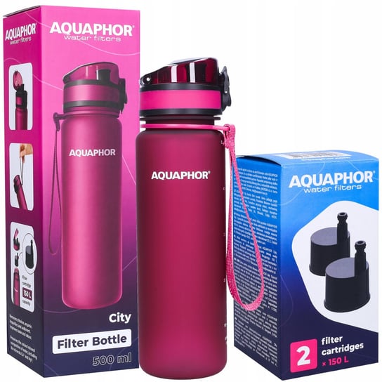Aquaphor City Butelka Filtrująca  0,5L Bordowa + 3X Wkład Filtrujący AQUAPHOR