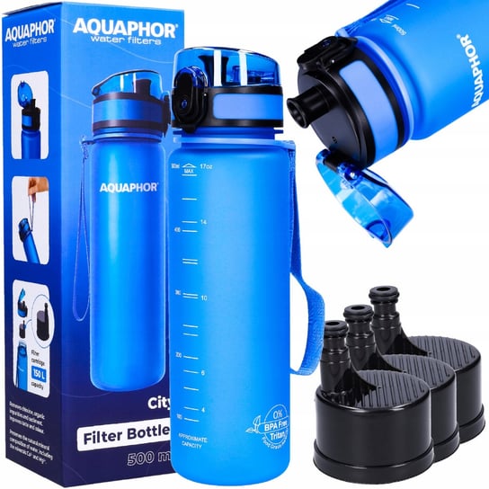 Aquaphor City Butelka Filtrująca 0,5L Niebieska+ 3X Wkład Filtrujący AQUAPHOR