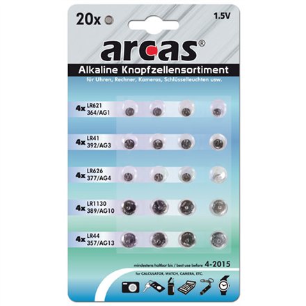 Arcas AG Set 4xAG1  4xAG3  4xAG4  4xAG10  4xAG13  Alkaline Buttoncell  20 pc(s) Arcas