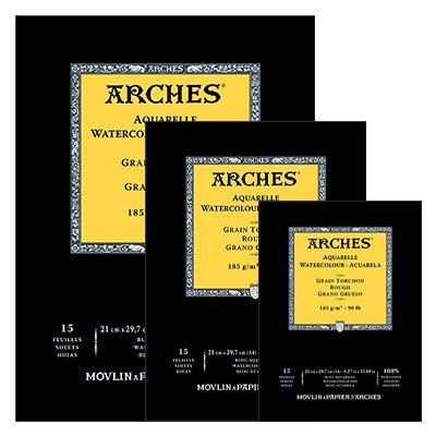 Arches Aquarelblok gelijmd, 1 kant (15 vellen) - Torchon korrel - natuurlijk wit 185 g/m² - A3