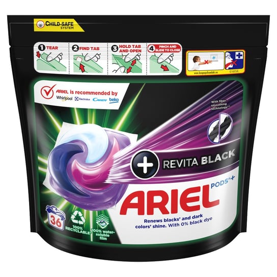 Ariel +Revitablack All-in-1 PODS Kapsułki z płynem do prania, 36prań Ariel