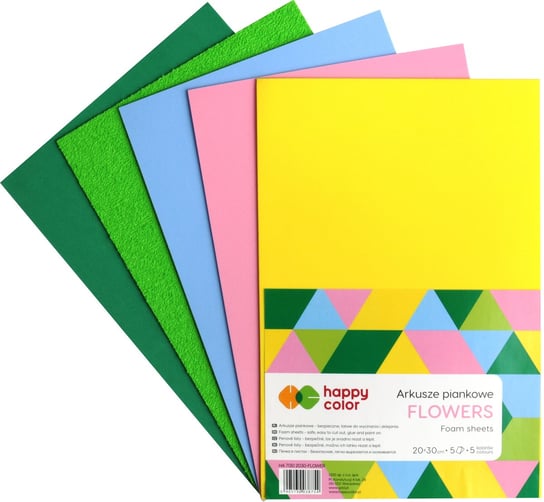 Arkusze piankowe FLOWERS, A4, 5 arkuszy, 5 kolorów, 2 rodzaje, Happy Color Happy Color