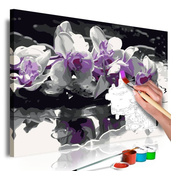 Artgeist, zestaw kreatywny, obraz do samodzielnego malowania - Fioletowa orchidea (czarne tło i odbicie w wodzie) ARTGEIST