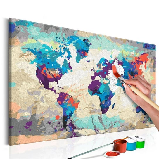 Artgeist, zestaw kreatywny, obraz do samodzielnego malowania - Mapa świata (błękitno-czerwona) ARTGEIST