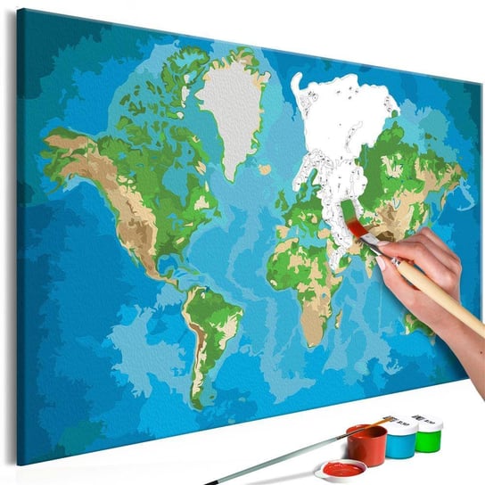 Artgeist, zestaw kreatywny, obraz do samodzielnego malowania - Mapa świata (niebiesko-zielona) ARTGEIST