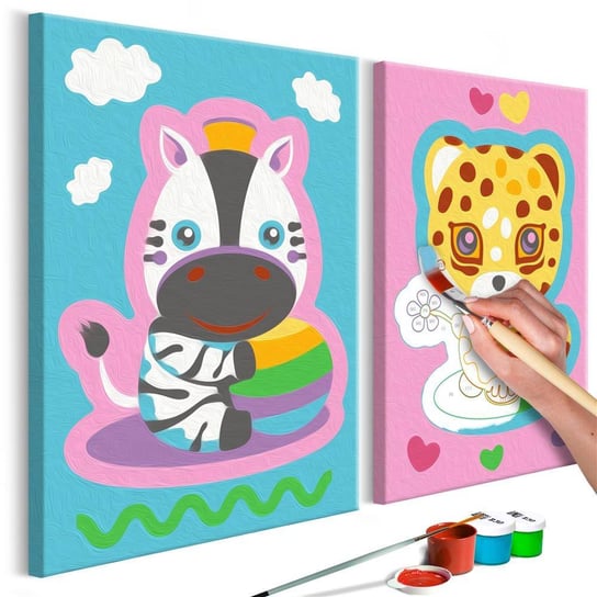 Artgeist, zestaw kreatywny, obraz do samodzielnego malowania - Zebra & Leopard (Pink & Blue) ARTGEIST