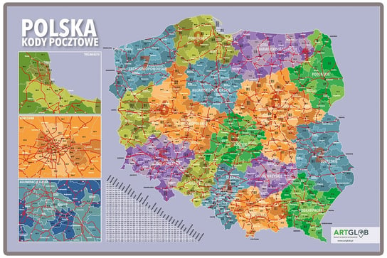 ArtGlob, Polska mapa ścienna kody pocztowe na podkładzie w drewnianej ramie Artglob