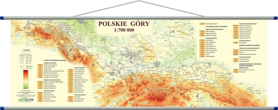 ArtGlob, Polskie góry mapa ścienna, 1:700 000 Opracowanie zbiorowe