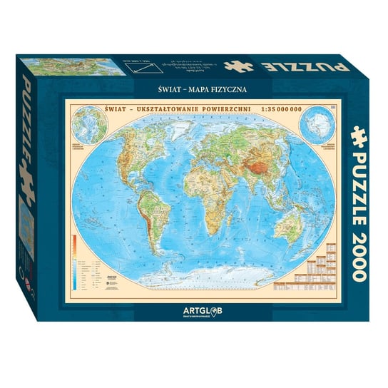Artglob, puzzle, Świat fizyczny, mapa 1:35 000 000, 2000 el. Artglob