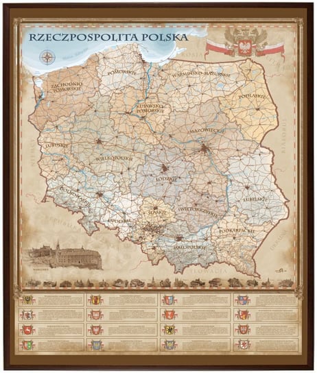ArtGlob, Rzeczpospolita Polska mapa ścienna na podkładzie w drewnianej ramie Artglob
