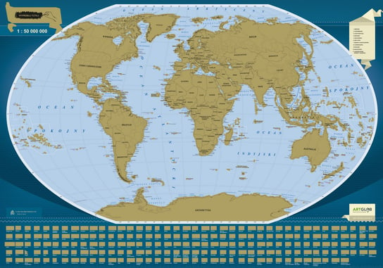 ArtGlob, Świat mapa zdrapka na podkładzie 1:50 000 000 Opracowanie zbiorowe