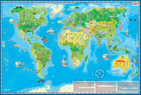 ArtGlob, Świat Młodego Odkrywcy mapa ścienna dla dzieci na podkładzie w drewnianej ramie Artglob