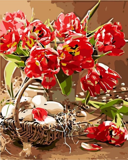 Artnapi 40x50cm Malowanie Po Numerach - Czerwone tulipany - Na Drewnianej Ramie artnapi