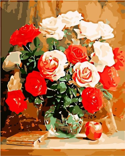 Artnapi 40x50cm Malowanie Po Numerach - Czerwono Białe Róże - Na Drewnianej Ramie artnapi
