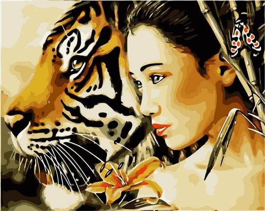 Artnapi 40x50cm Malowanie Po Numerach - Dziewczyna z lilią i tygrysicą - Na Drewnianej Ramie artnapi