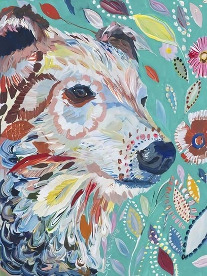 Artnapi 40x50cm Malowanie Po Numerach - Kolorowy Pies W Kwiatach - Na Drewnianej Ramie artnapi