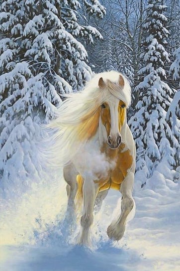 Artnapi 40x50cm Malowanie Po Numerach - Koń w zimowym lesie - Na Drewnianej Ramie artnapi