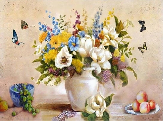 Artnapi 40x50cm Malowanie Po Numerach - Motyle i kwiaty - Na Drewnianej Ramie artnapi