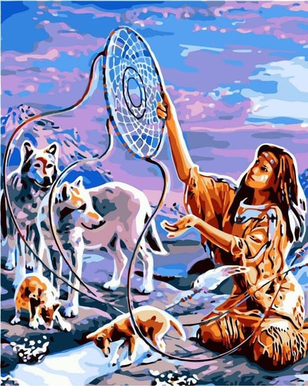 Artnapi 40x50cm Malowanie Po Numerach - Pocahontas Z Wilkami - Na Drewnianej Ramie artnapi