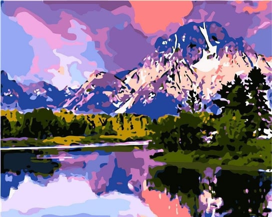 Artnapi 40x50cm Malowanie Po Numerach - Zachód słońca nad górskim jeziorem - Na Drewnianej Ramie artnapi
