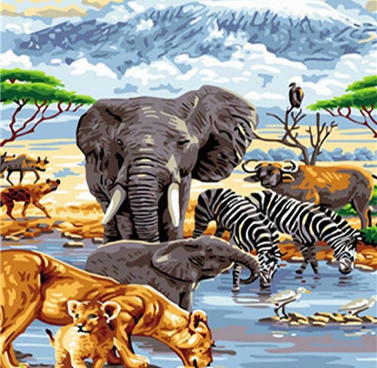 Artnapi 40x50cm Malowanie Po Numerach - Zwierzęta Afrykańskiej Sawanny - Na Drewnianej Ramie artnapi