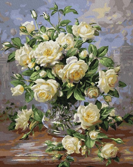 Artnapi 40x50cm Obraz Do Malowania Po Numerach Na Drewnianej Ramie - Bukiet białych róż artnapi