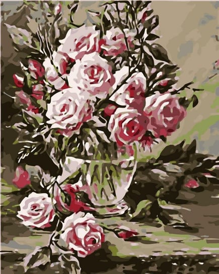 Artnapi 40x50cm Obraz Do Malowania Po Numerach Na Drewnianej Ramie - Bukiet Różowych Kwiatów W Wazonie artnapi