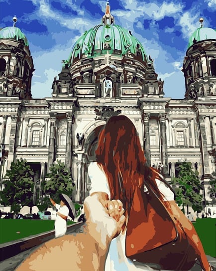 Artnapi 40x50cm Obraz Do Malowania Po Numerach Na Drewnianej Ramie - Dziewczyna prowadzi go za rękę - Berlin artnapi