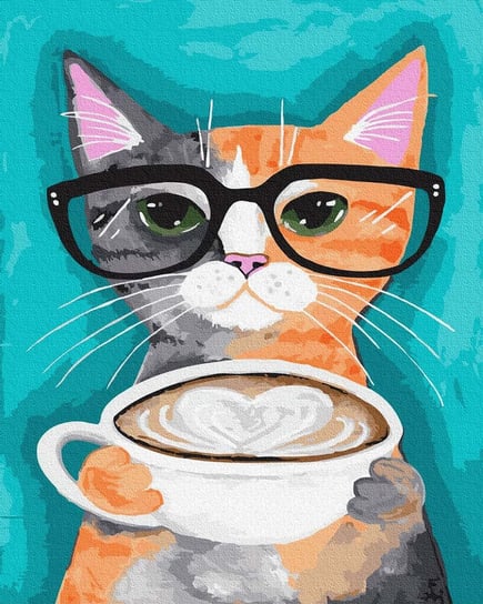 Artnapi 40x50cm Obraz Do Malowania Po Numerach Na Drewnianej Ramie - Kot i Latte artnapi