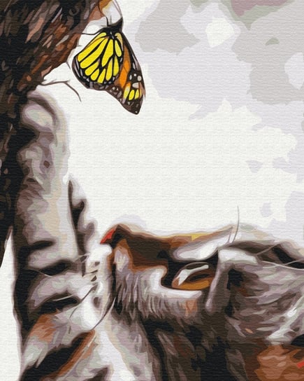 Artnapi 40x50cm Obraz Do Malowania Po Numerach Na Drewnianej Ramie - Kotek i Motyl artnapi