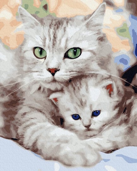 Artnapi 40x50cm Obraz Do Malowania Po Numerach Na Drewnianej Ramie - Mama Kicia z kotkiem artnapi
